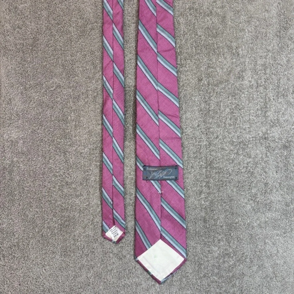 Lord & Taylor Kensington Mens Silk Striped Tie Pink Green Italy Honan Silk